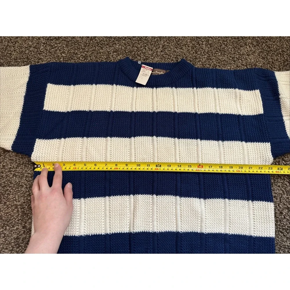 Vintage 80s Eleven Sixty Six Navy White Striped Knit Sweater Men's Large Preppy